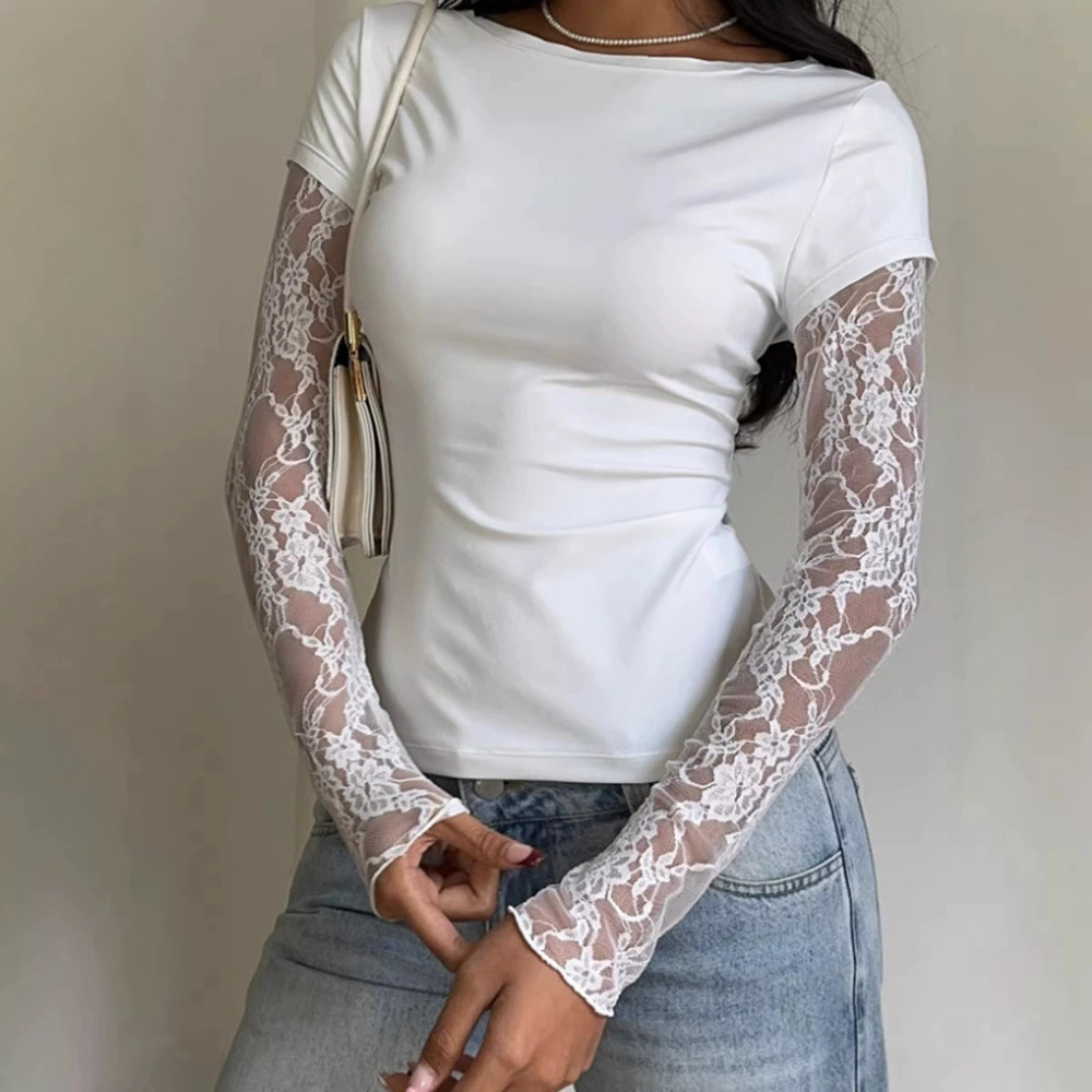 H&M Sexy Lace Patchwork Long Sleeve Slim Fit Blouse